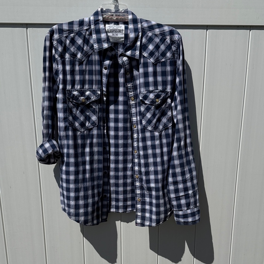 Aeropostale Navy, White & Red Plaid Shirt - Casual Button-Up